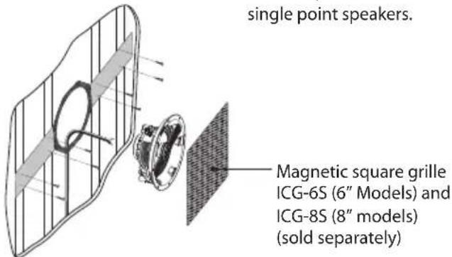 single point speakers. Magnetic square grille ICG-6S (6" Models) and ICG-8S (8" models) (sold separately)