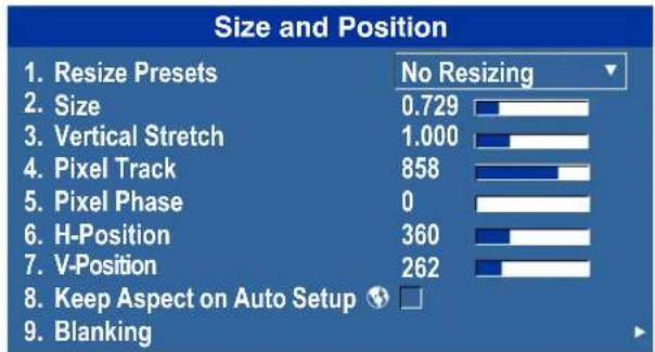 Christie Roadster HD16K - Size and Position Menu - 1