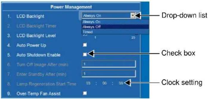 Christie Roadster HD16K - Selecting a Option From a Drop-Down List - 1