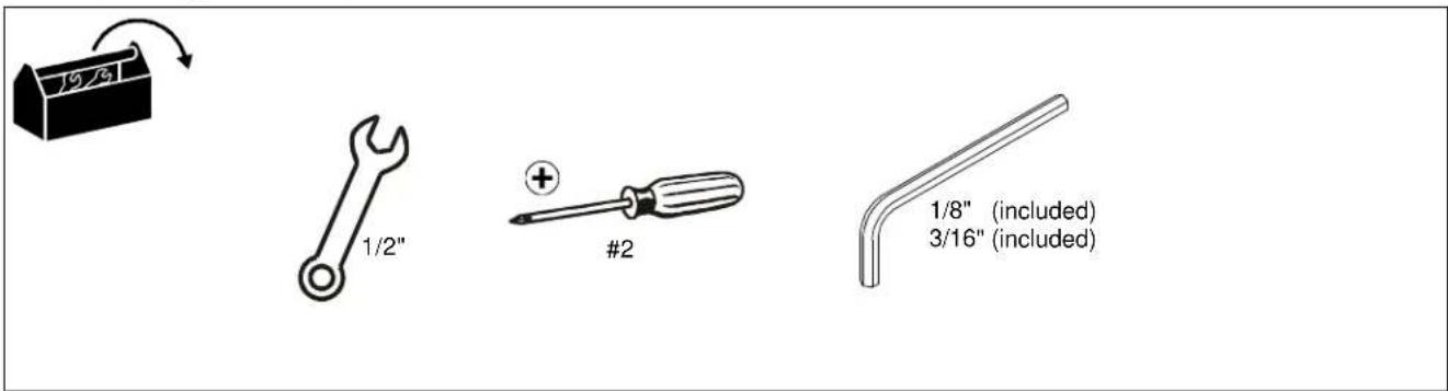 19/3 1/2" #2 1/8" (included) 3/16" (included)
