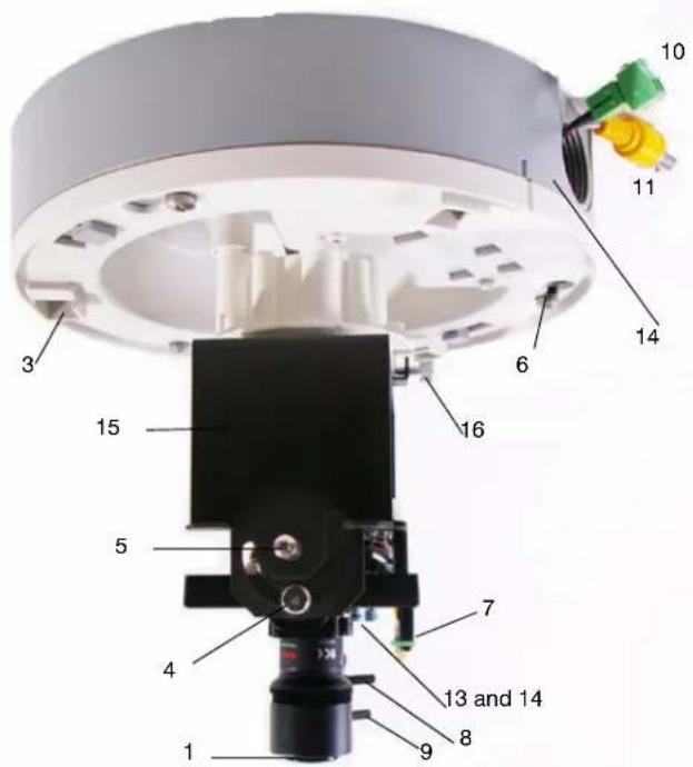 Labeled diagram of a mechanical device with numbered components, likely a pump or sensor assembly.