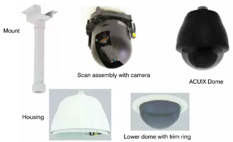 Mount Scan assembly with camera ACUIX Dome Housing Lower dome with trim ring