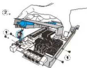 Diagram of a computer interface with labeled components and directional arrows indicating movement or process flow.
