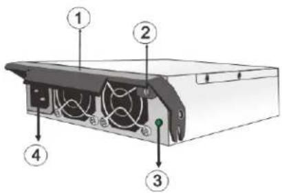 Diagram of a computer drive showing labeled components including fan, drive, and power connections