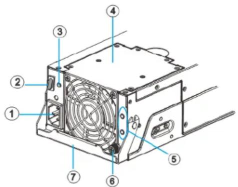 Technical diagram of a computer drive housing with numbered components for identification