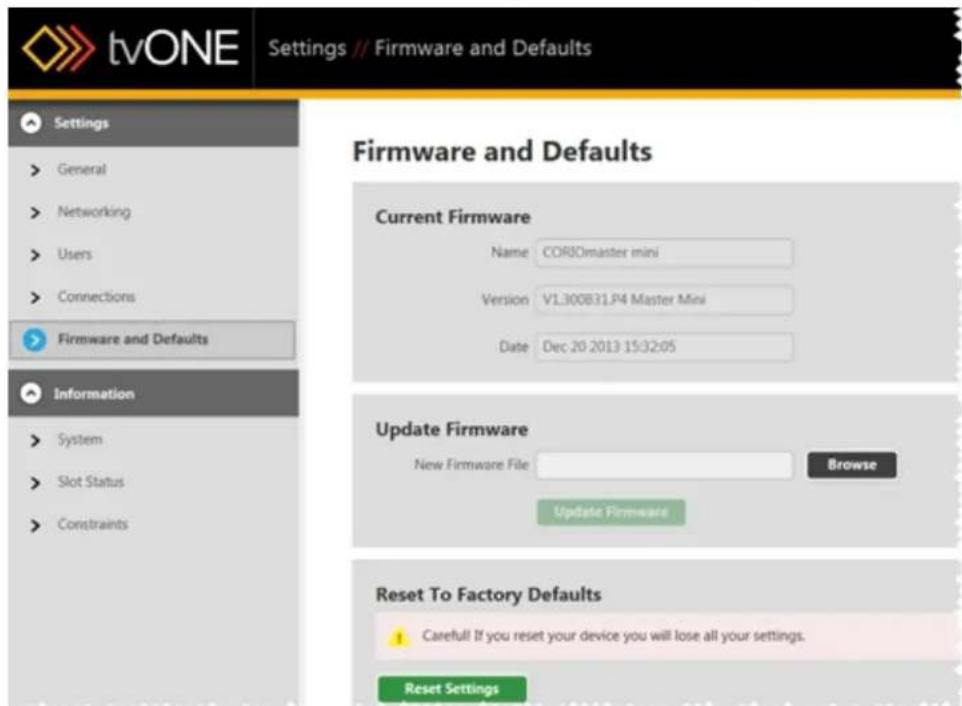 TV One C3-540 - Firmware and Defaults - Update Firmware - 3
