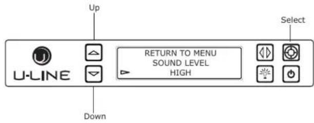 Up U-LINE RETURN TO MENU SOUND LEVEL HIGH Down Select