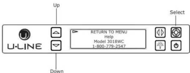 Up U-LINE RETURN TO MENU Help Model 3018WC 1-800-779-2547 Down Select