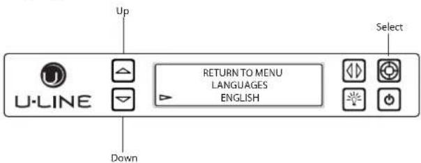 Up U-LINE RETURN TO MENU LANGUAGES ENGLISH Down Select