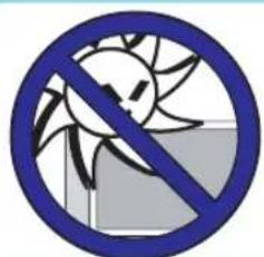 Prohibition sign with sun and wind symbol crossed out, indicating no pollution or fire resistance