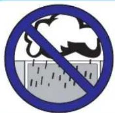 Prohibition sign with a blue circle and black smoke or cloud above a shaded ground area, indicating no pollution or fire.