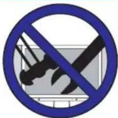 Prohibition sign with crossed-out tool and crossed-out knife symbol, commonly used in safety or cleaning contexts
