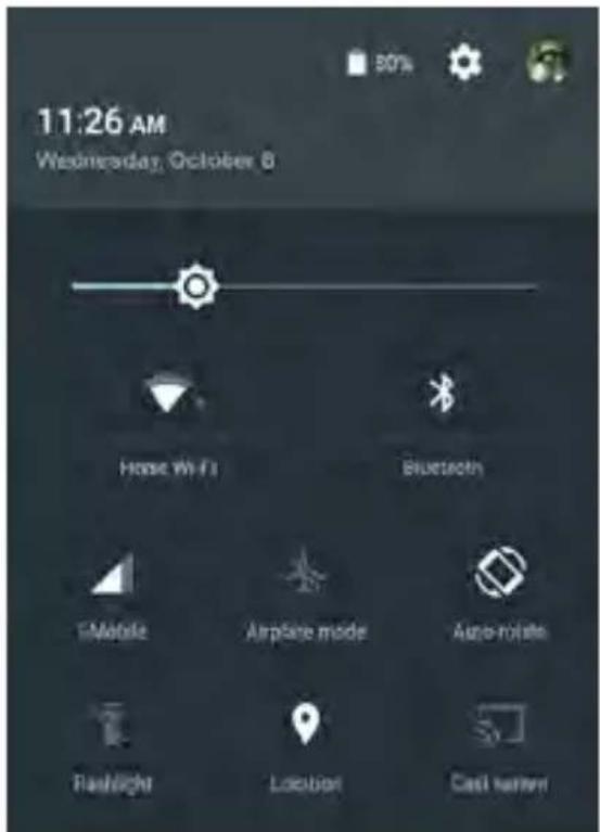 11:26 AM Wednesday, October 8 Home Wi-Fi Bluetooth Mobile Airplane mode Auto-rotator Flashlight Locator Cast router