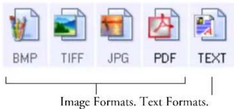 BMP TIFF JPG PDF TEXT Image Formats. Text Formats.