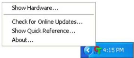Show Hardware... Check for Online Updates... Show Quick Reference... About...