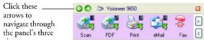 Click these arrows to navigate through the panel's three views Scan FDF Print eMail Fax