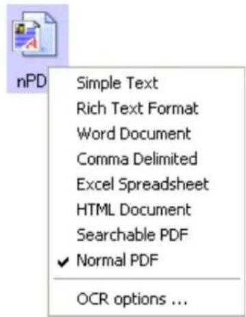 nPD Simple Text Rich Text Format Word Document Comma Delimited Excel Spreadsheet HTML Document Searchable PDF ✓ Normal PDF OCR options ...