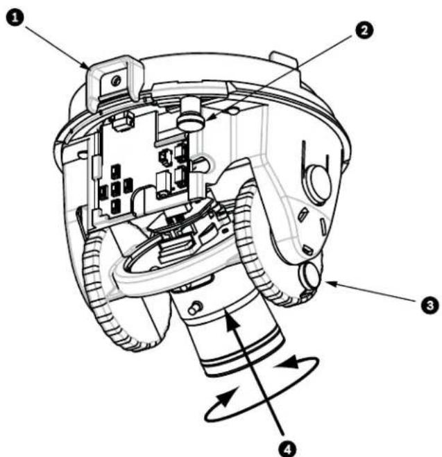 Technical diagram of a robotic device with numbered parts and directional arrows indicating motion or assembly.
