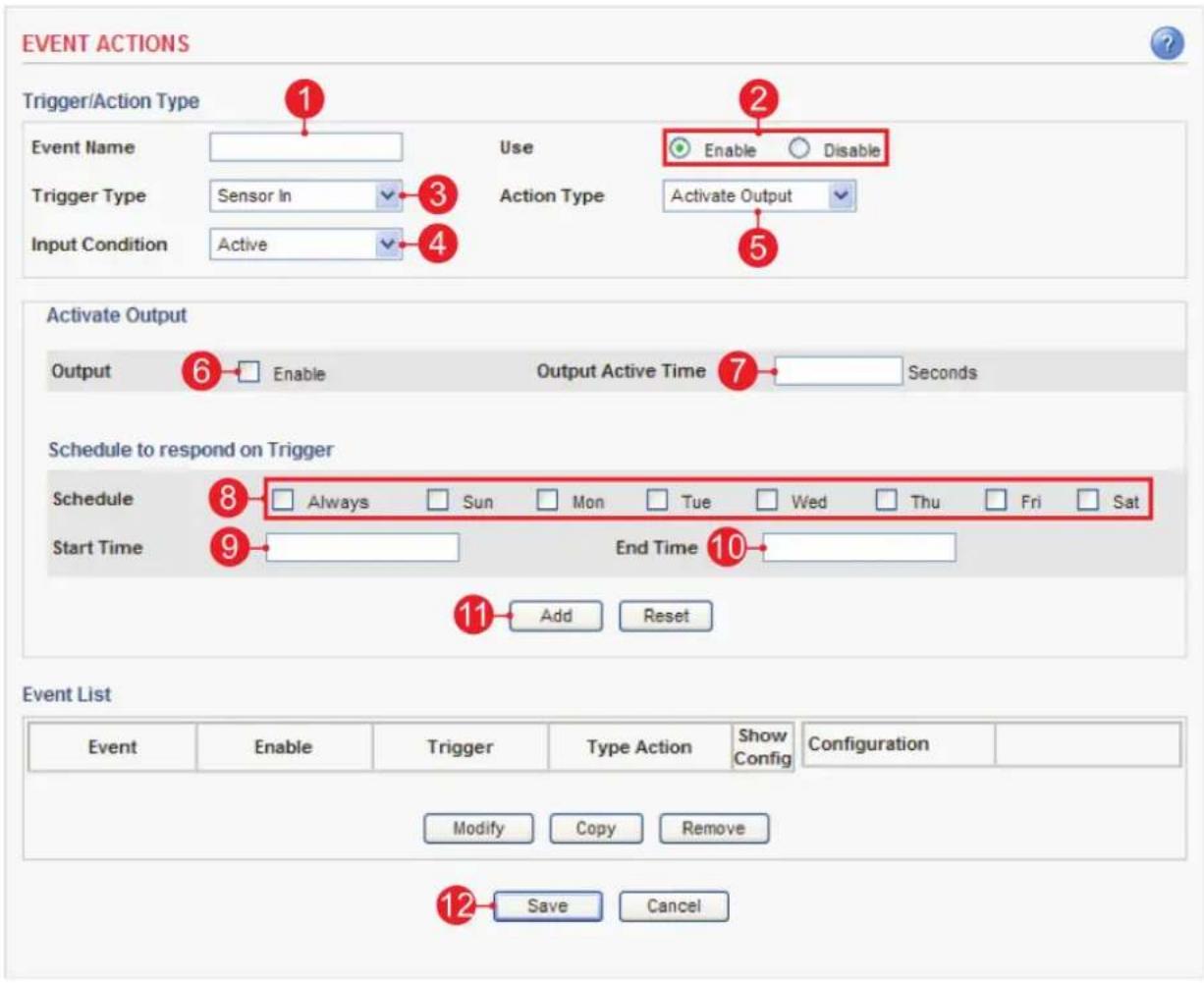 KT&C KNC-LDi40 - Action configuration for [Sensor Input + Activate Output] - 1