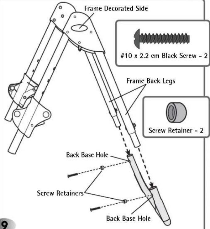 Frame Decorated Side #10 x 2.2 cm Black Screw - 2 Frame Back Legss Screw Retainer - 2 Back Base Hole Screw Retainers Back Base Hole