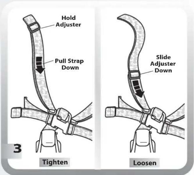 Hold Adjuster Pull Strap Down Slide Adjuster Down 3 Tighten Loosen