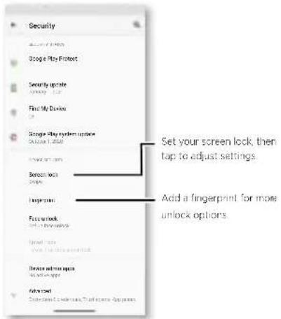 Security Google Play Protect Security update Find My Device Set your screen lock, then tap to adjust settings. Remove text Refreshed Face unlock Text to touch screen Text list View the interface at start Device set times up Text to stop up Refreshed Set your screen lock, then tap to adjust settings.…