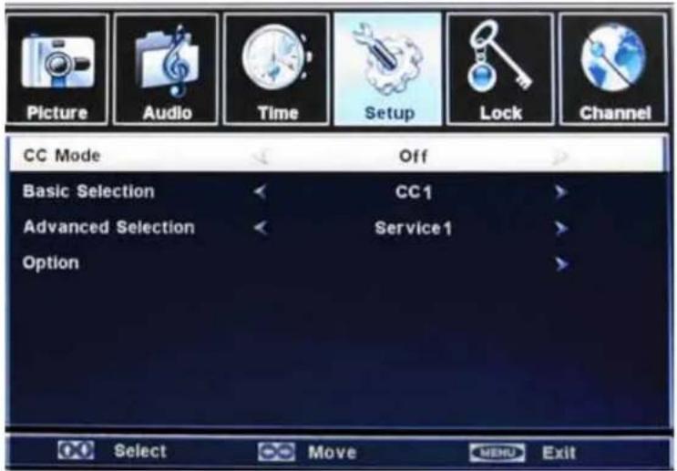 SunBriteTV Signature 5565HD - Closed Caption Submenu - 1
