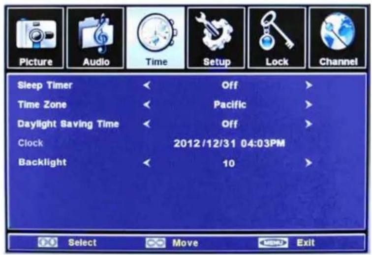 SunBriteTV Signature 5565HD - Time Menu - 1