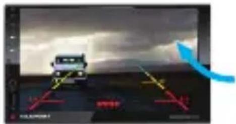 Screenshot of a vehicle navigation system interface with red and yellow directional arrows and a blue arrow indicating direction