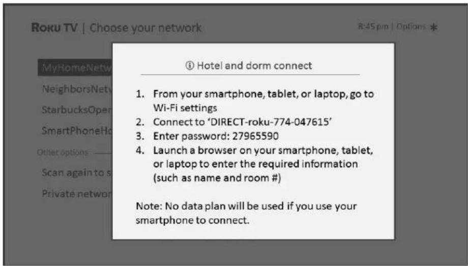 HISENSE 65R6209 - Getting your Roku TV on line on a restricted public network - 2