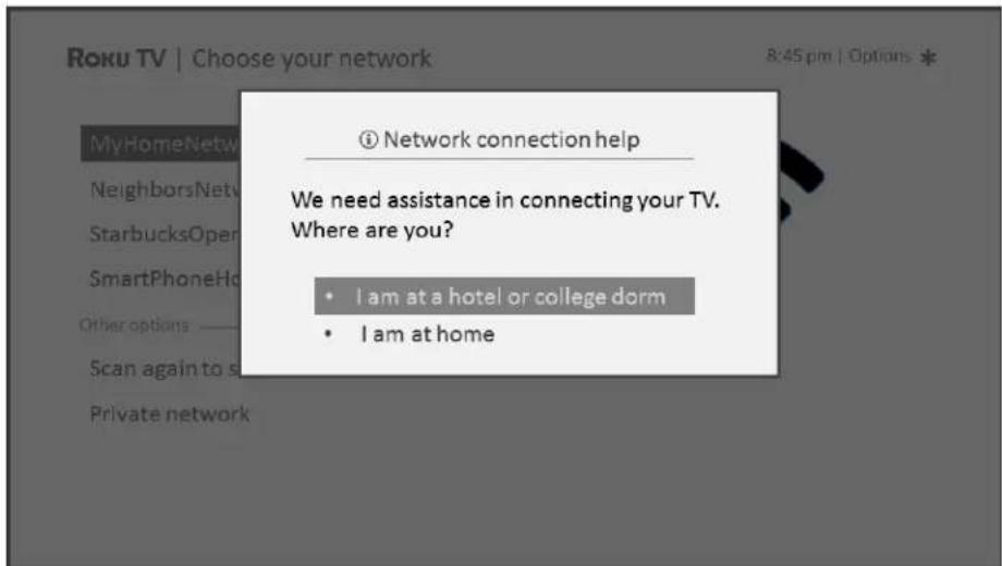 HISENSE 65R6209 - Getting your Roku TV on line on a restricted public network - 1