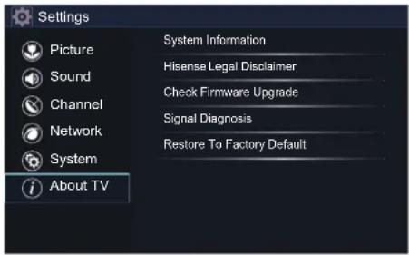HISENSE 32H5507-0 - About TV Menu - 1