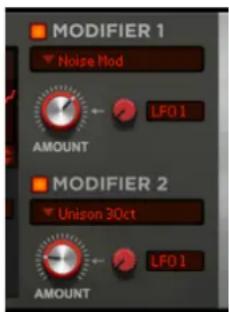 MODIFIER 1 Noise Mod LF01 AMOUNT MODIFIER 2 Unison 30ct LF01 AMOUNT