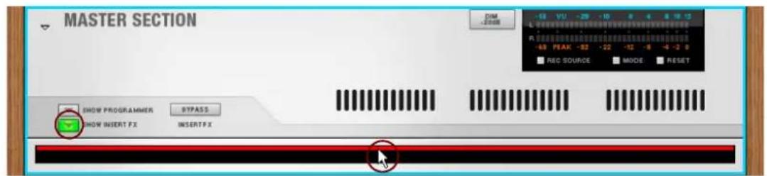 MASTER SECTION DIM -2008 -18 VU -29 -10 8 4 8 16 13 +48 PEAK -12 -22 -12 -8 -6 -2 0 REC SOURCE MODE RESET SHOW PROGRAMMER BYPASS SHOW INSERT FX INSERTFX