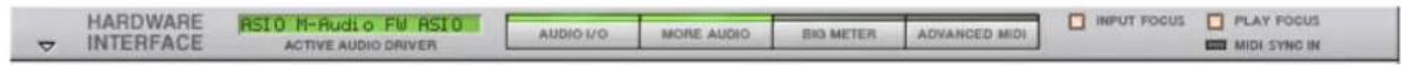 HARDWARE INTERFACE RS10 M-Audio FW RS10 ACTIVE AUDIO DRIVER AUDIO I/O MORE AUDIO BIG METER ADVANCED MIDI INPUT FOCUS PLAY FOCUS MIDI SYNC IN