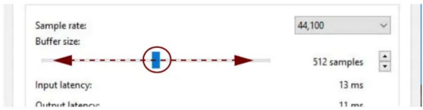 Sample rate: 44,100 Buffer size: 512 samples Input latency: 13 ms Output latency: 11 ms