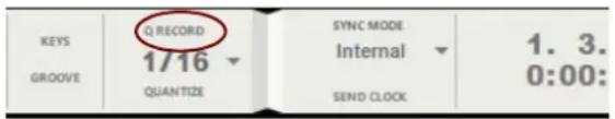 KEYS GROOVE Q RECORD 1/16 QUANTIZE SYNC MODE Internal SEND CLOCK 1. 3. 0:00:
