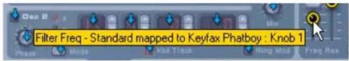Filter Freq - Standard mapped to Keyfax Phatboy : Knob 1