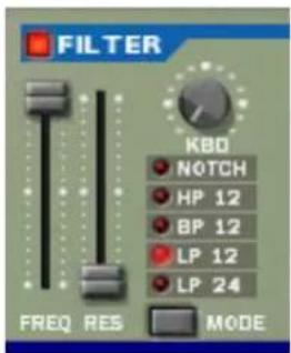 FILTER KBD NOTCH HP 12 BP 12 LP 12 LP 24 FREQ RES MODE
