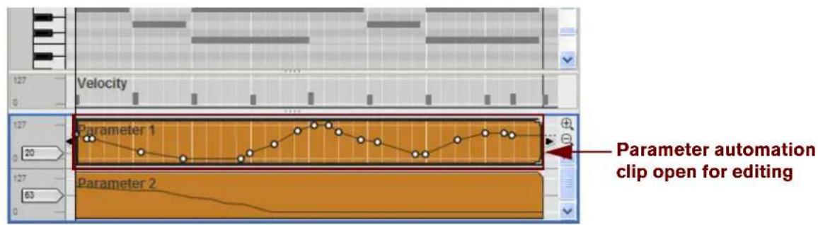 Parameter automation clip open for editing