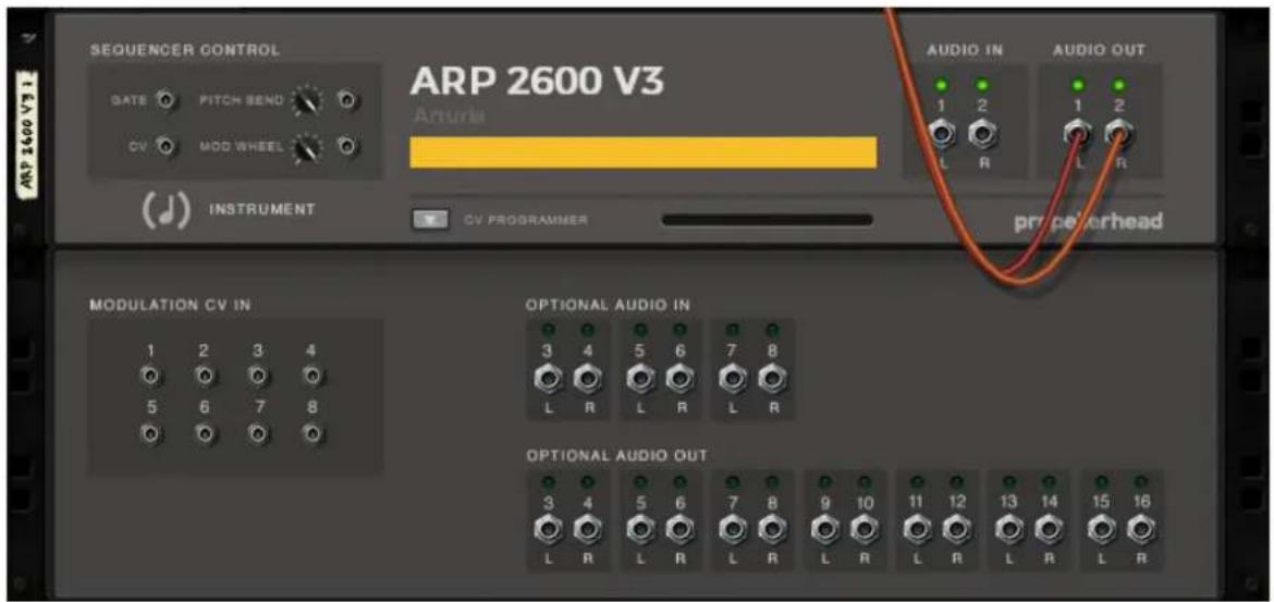 SEQUENCER CONTROL GATE PITCH BEND CV MOD WHEEL ARP 2600 V3 Arturia AUDIO IN AUDIO OUT 1 2 1 2 L R L R INSTRUMENT CV PROGRAMMER prp pter head MODULATION CV IN 1 2 3 4 5 6 7 8 OPTIONAL AUDIO IN 3 4 5 6 7 8 L R L R L R OPTIONAL AUDIO OUT 3 4 5 6 7 8 9 10 11 12 13 14 15 16 L R L R L R L R L R L R