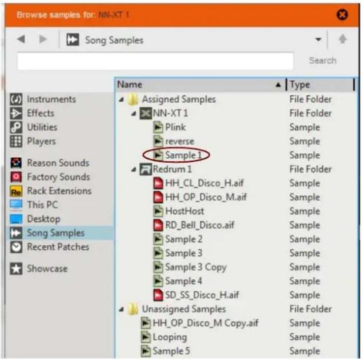 Browse samples for: NN-XT 1 Song Samples Search Name Type Instruments Effects Utilities Players Reason Sounds Factory Sounds Rack Extensions This PC Desktop Song Samples Recent Patches Showcase Assigned Samples File Folder NN-XT 1 File Folder Plink Sample reverse Sample Sample 1 Sample Redrum 1 File Folder HH_CL_Disco_H.aif Sample HH_OP_Disco_M.aif Sample HostHost Sample RD_Bell_Disco.aif Sample Sample 2 Sample Sample 3 Sample Sample 3 Copy Sample Sample 4 Sample SD_SS_Disco_H.aif Sample Unassigned Samples File Folder HH_OP_Disco_M Copy.aif Sample Looping Sample Sample 5 Sample