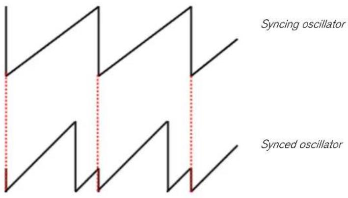 Syncing oscillator Synced oscillator