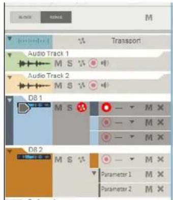 Block M Transporti Audio Track 1 M S Audio Track 2 M S D8.1 M S — — M X — — M X — — M X D8.2 M S — — M X Parameter 1 M X Parameter 2 M X