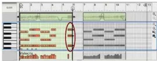 Circuit board interface showing waveform graphs, a highlighted red oval region, and labeled 'Velocity' with bar plots