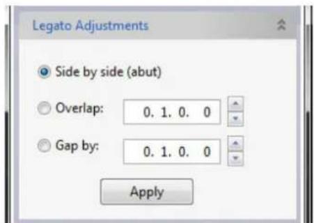 Legato Adjustments Side by side (abut) Overlap: 0.1.0.0 Gap by: 0.1.0.0 Apply