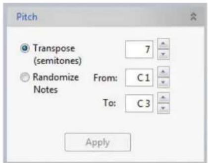 Pitch Transpose (semitones) Randomize Notes From: C1 To: C3 Apply