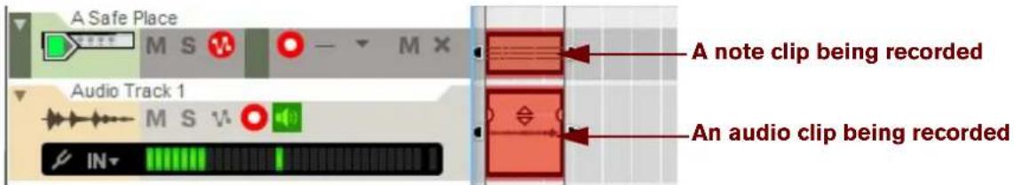 A Safe Place M S Audio Track 1 M S IN A note clip being recorded An audio clip being recorded