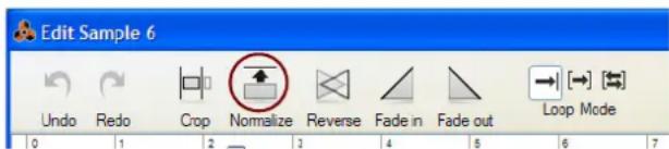 Edit Sample 6 Undo Redo Crop Normalize Reverse Fade in Fade out Loop Mode 0 1 2 3 4 5 6 7