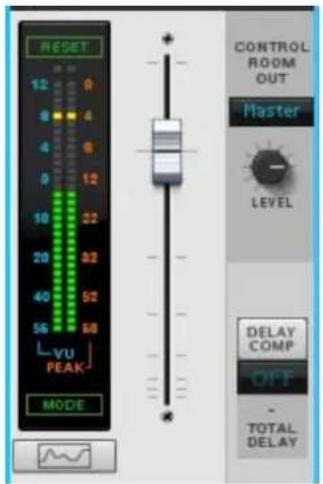 RESET 12 0 8 4 4 0 0 12 10 22 20 32 40 52 56 68 VU PEAK MODE CONTROL ROOM OUT Master LEVEL DELAY COMP OFF TOTAL DELAY